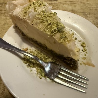Baklava cheesecake slice with pistachios