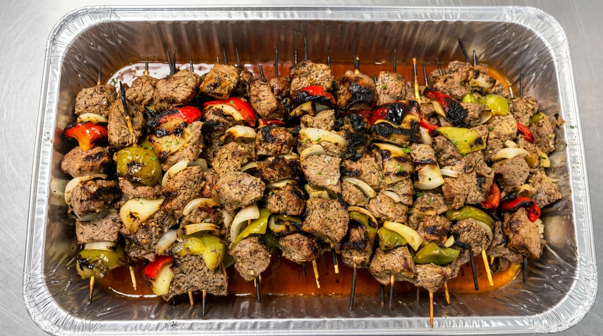 Charbroiled catering kebob skewers tray