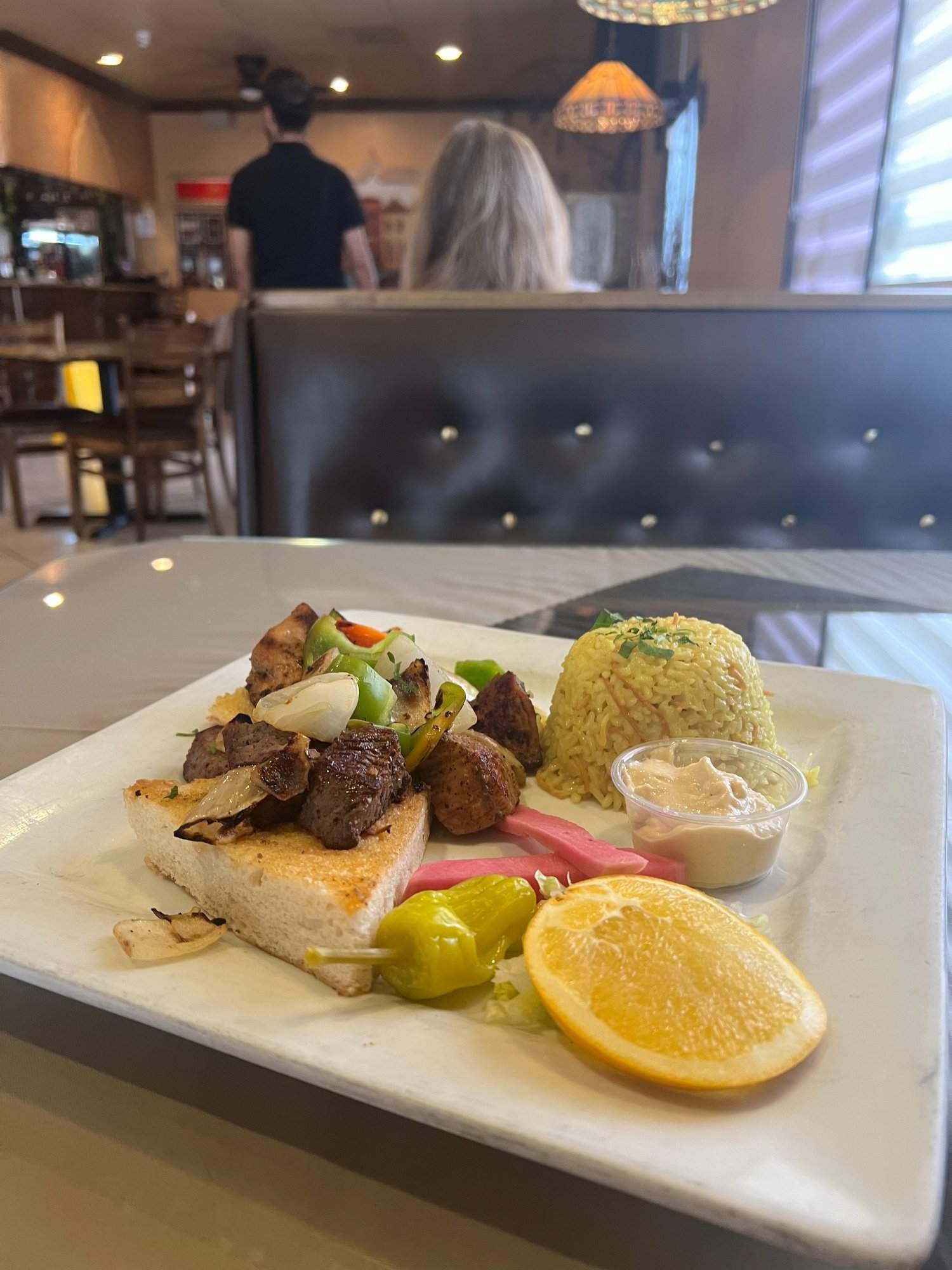 Combo kebobs plate with three proteins at Phoenician Garden Fresno