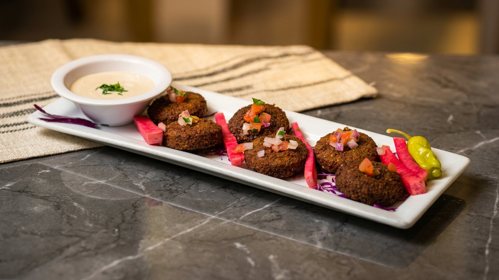 Six pieces of crispy house-made falafel at Phoenician Garden Fresno