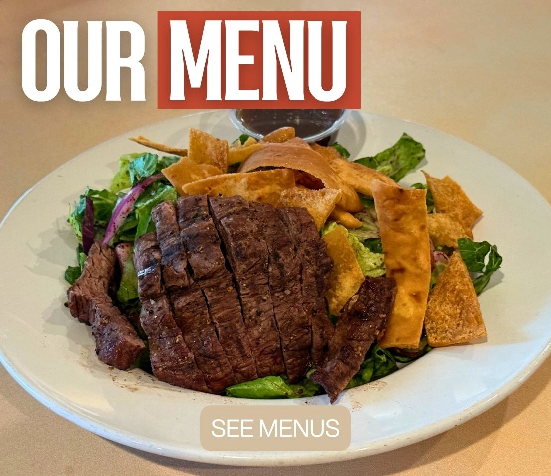 Phoenician Garden Mediterranean menu with grilled kabobs, fresh hummus, and rice pilaf